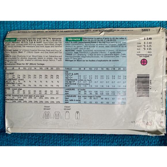 Butterick Sewing pattern 5887 suit blazer skirt sz 12 14 16 - Picture 3 of 6